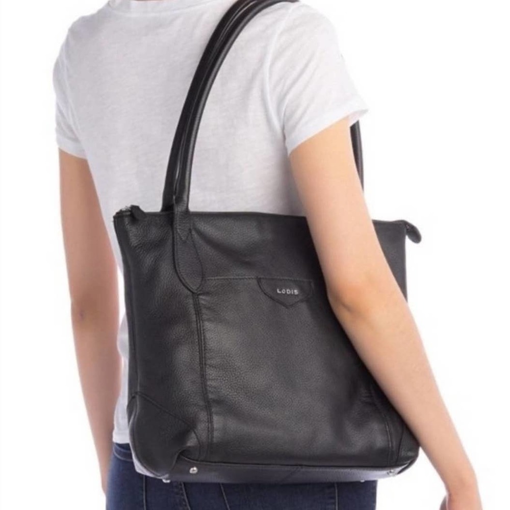 Lodis Siera Black Pebbled Leather Shoulder Tote Bag